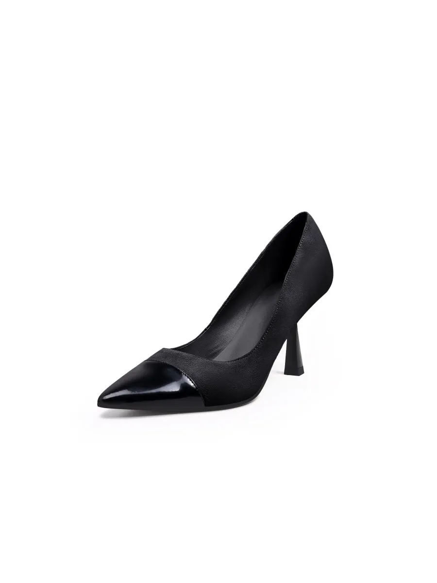 Aladia Contrast Leather Black Stilettos