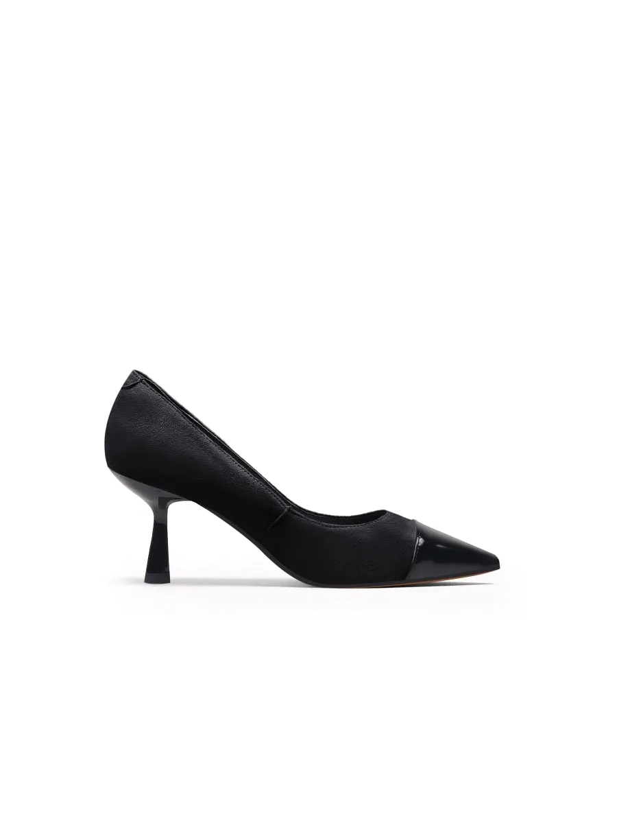 Aladia Contrast Leather Black Stilettos