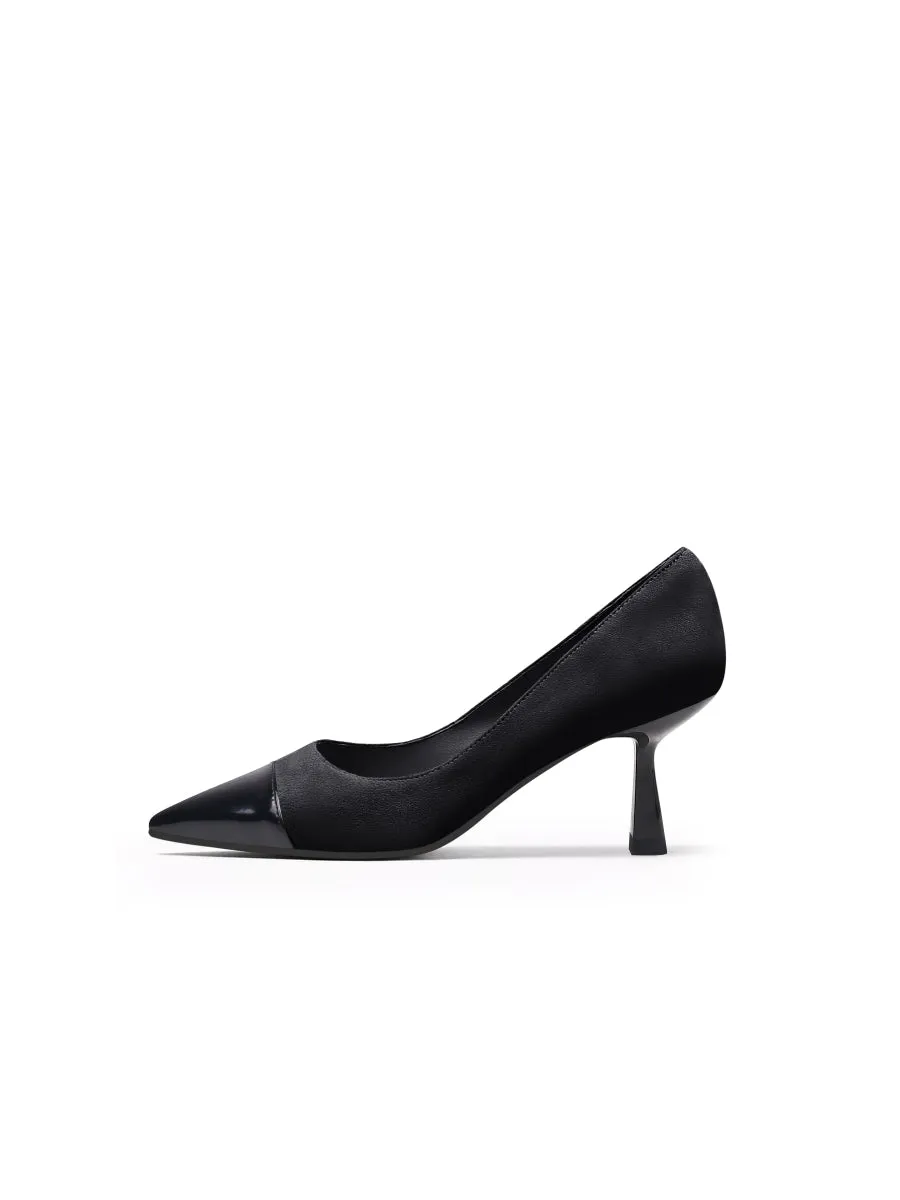 Aladia Contrast Leather Black Stilettos