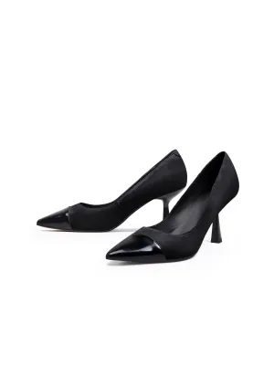 Aladia Contrast Leather Black Stilettos