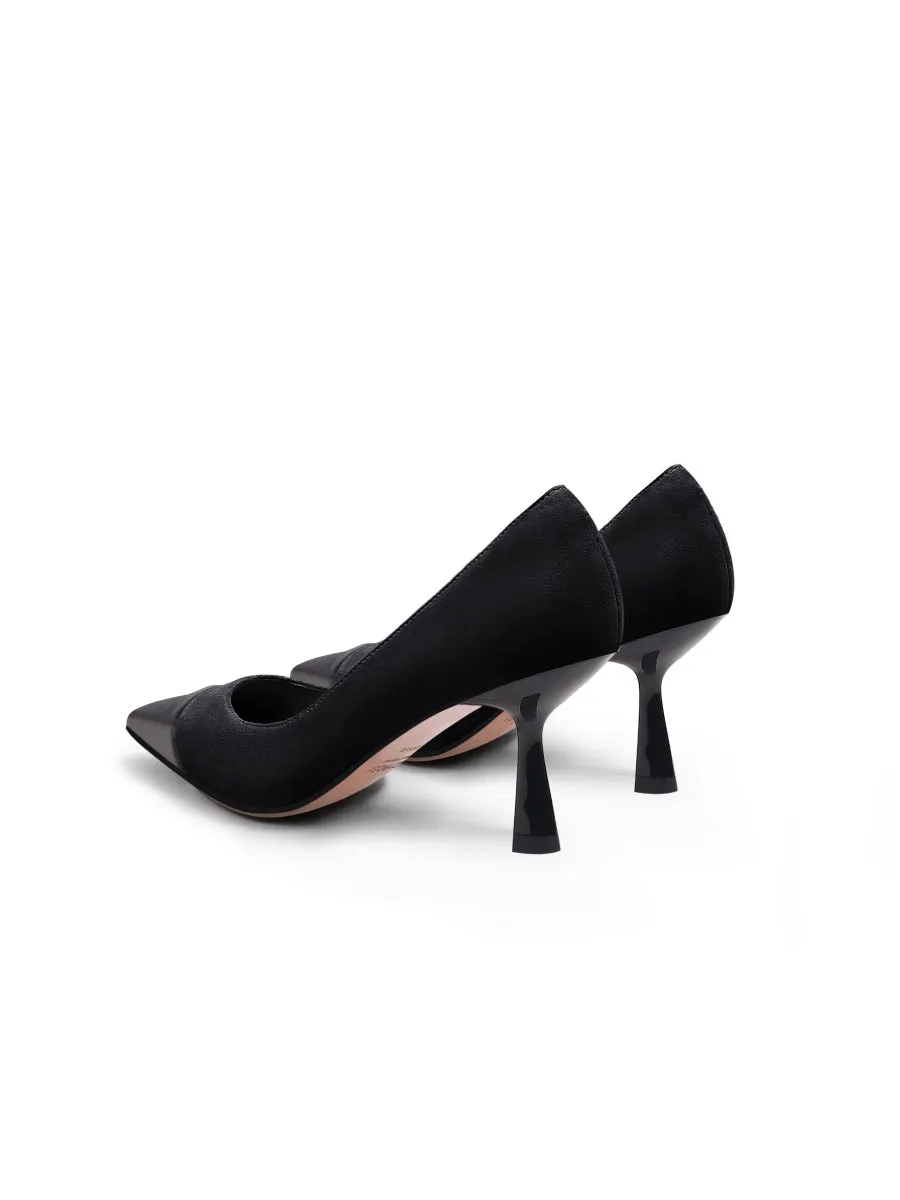 Aladia Contrast Leather Black Stilettos