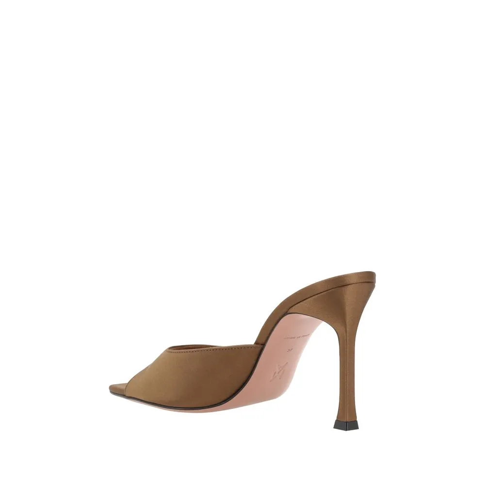 Amina Muaddi Alexa Women Brown Sandals Leather Solid Mule Slide High Heels Shoes