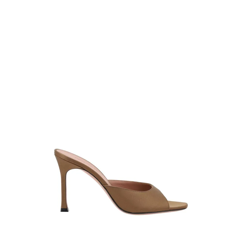 Amina Muaddi Alexa Women Brown Sandals Leather Solid Mule Slide High Heels Shoes