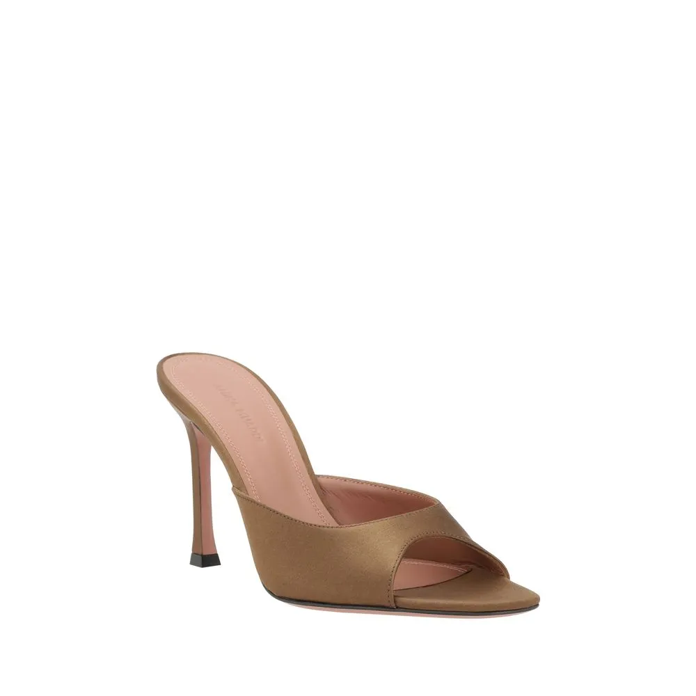 Amina Muaddi Alexa Women Brown Sandals Leather Solid Mule Slide High Heels Shoes