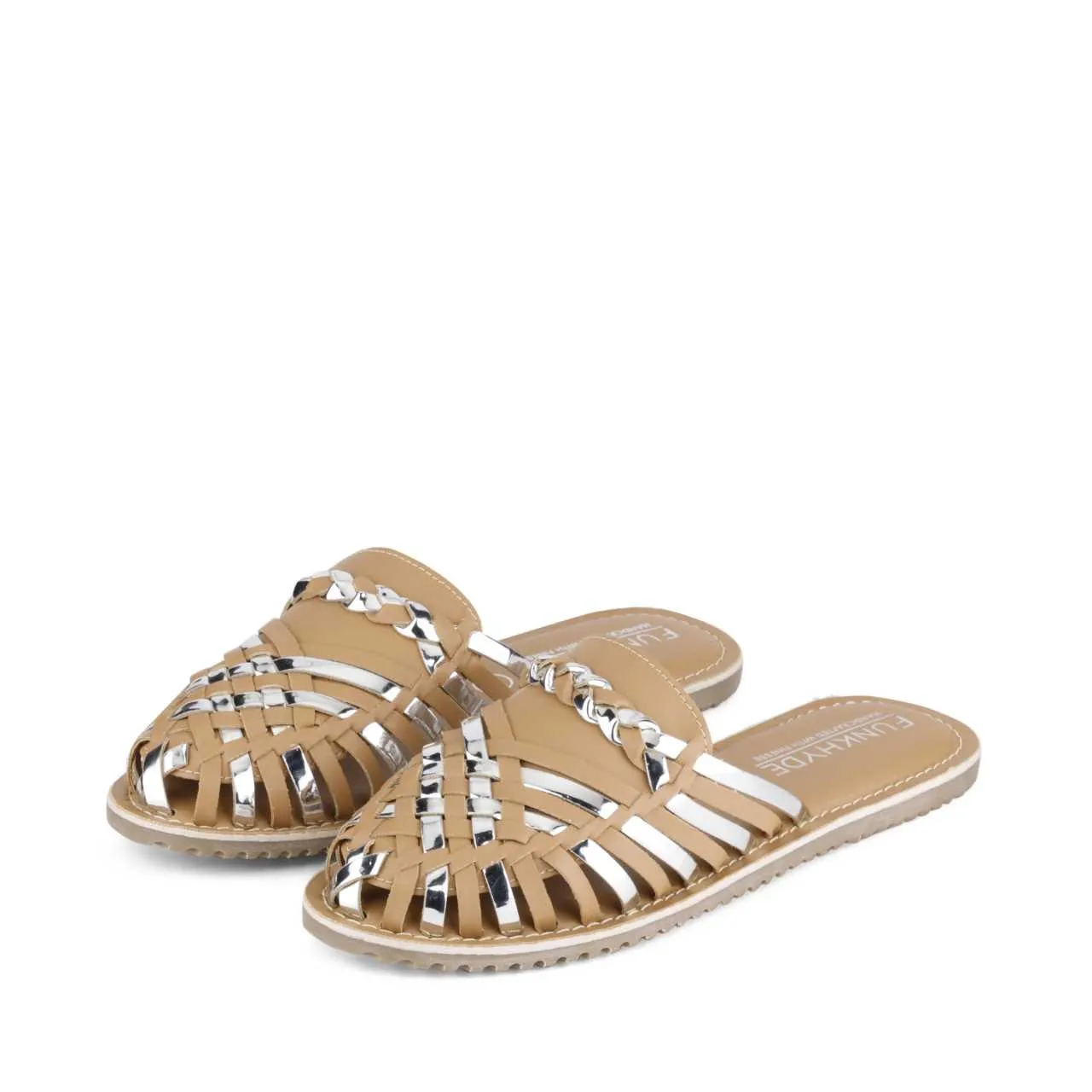 Amurra Beige Silver Huarache Mules