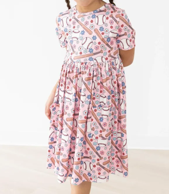 Batter Up Short Sleeve Pocket Twirl Dress