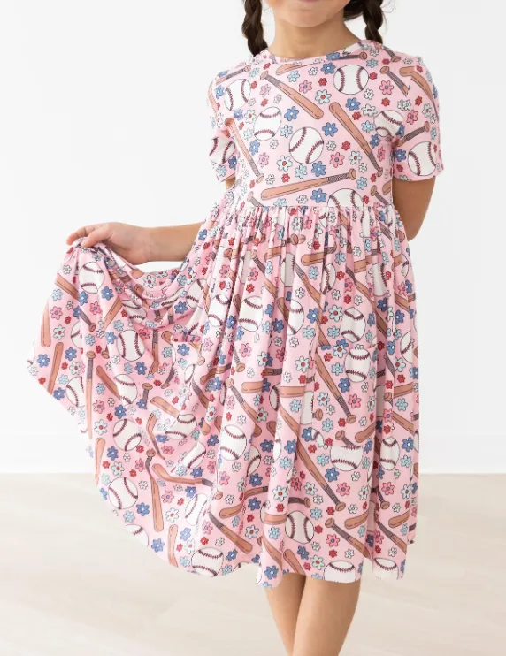 Batter Up Short Sleeve Pocket Twirl Dress