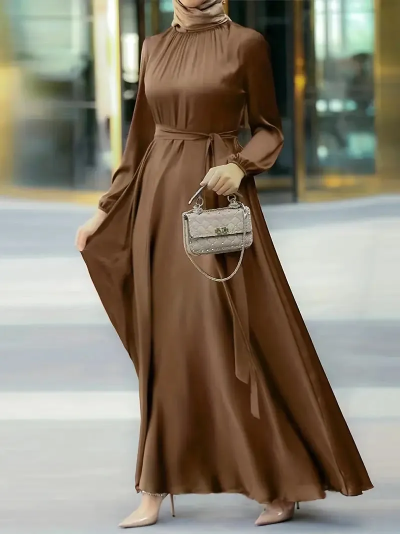 BerryBetty - Belted Crew Neck Long Sleeve Causal Dress