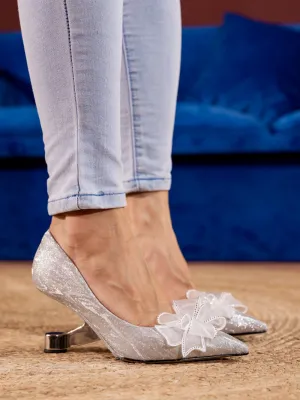 Bridesmaid Metallic Lace Bow Stilettos - Silver