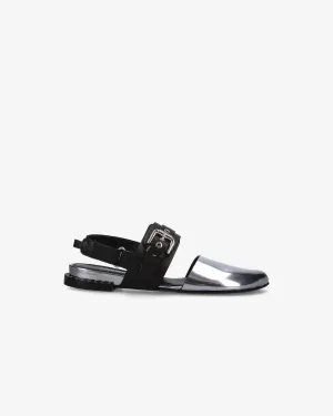 Calfskin loafer with velcro details and studded heel