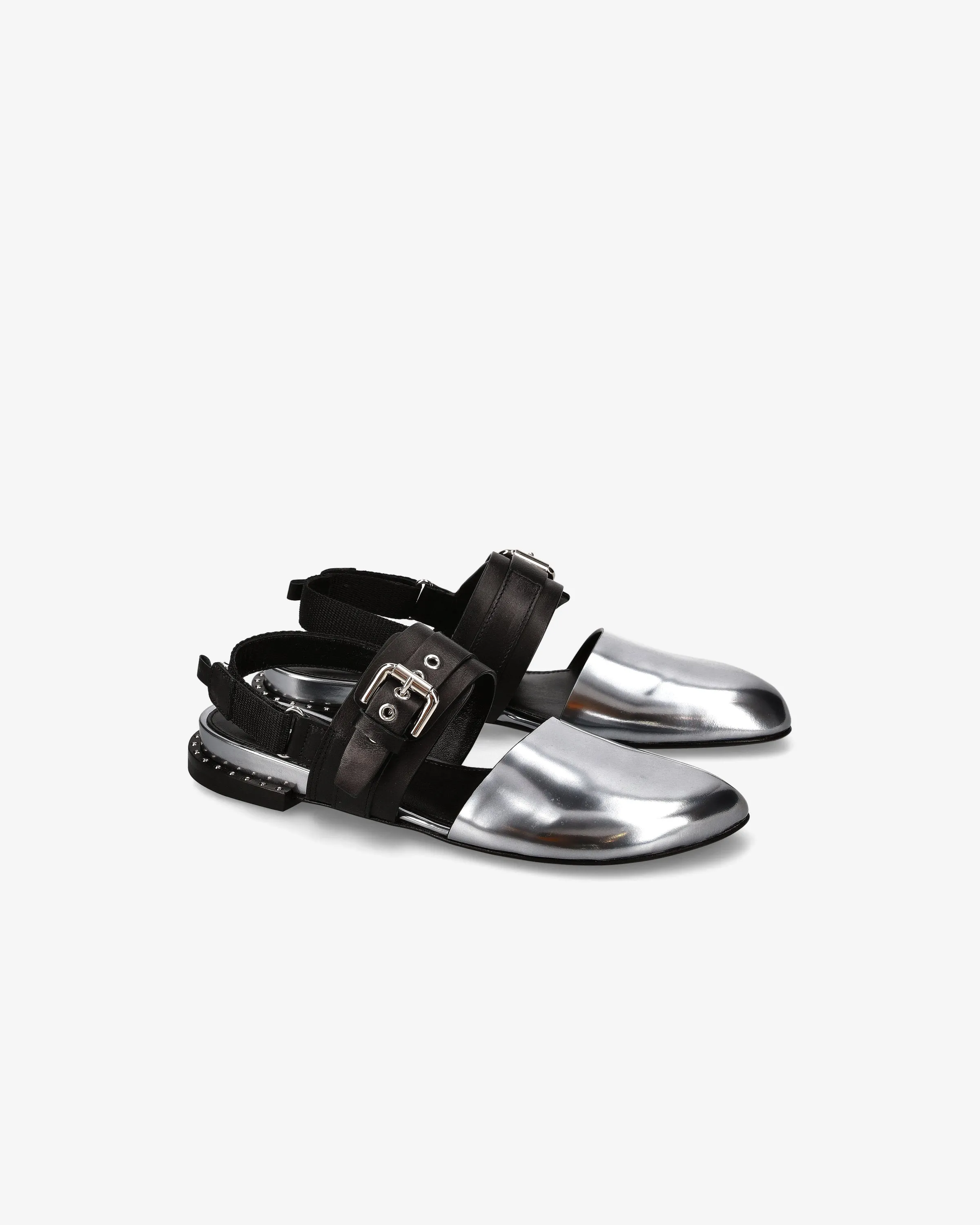 Calfskin loafer with velcro details and studded heel