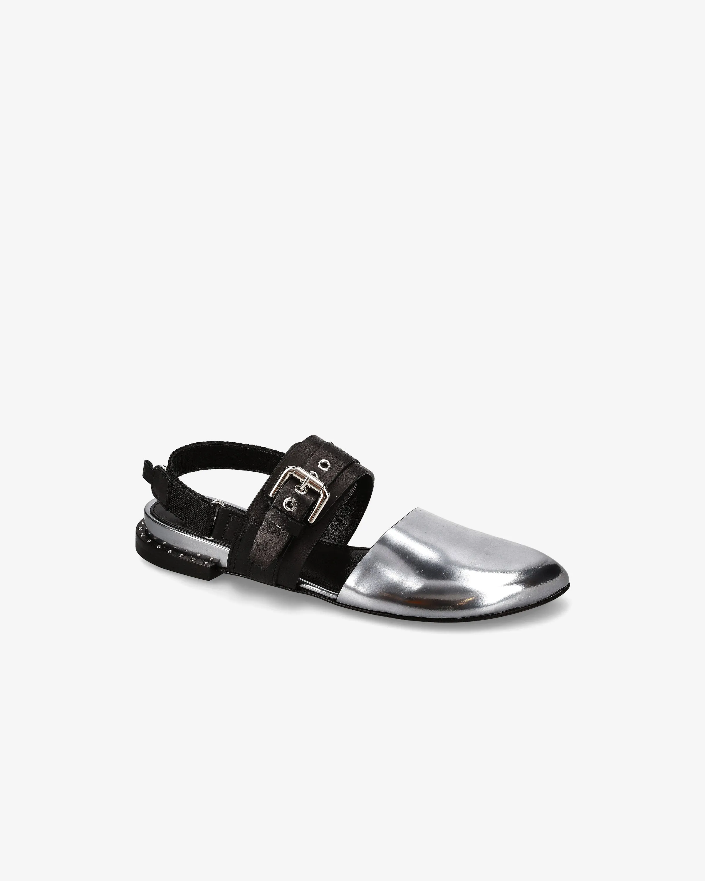 Calfskin loafer with velcro details and studded heel