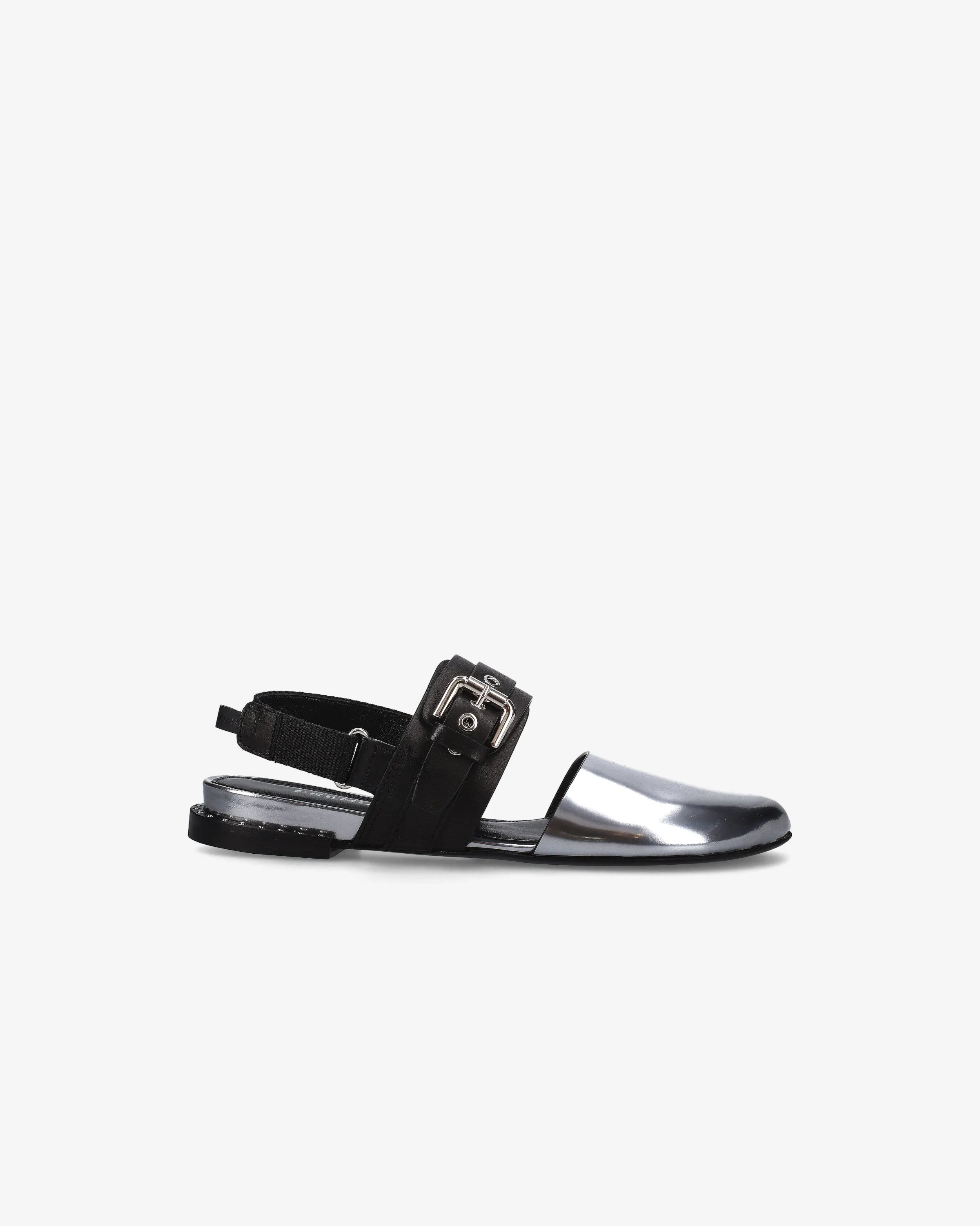 Calfskin loafer with velcro details and studded heel