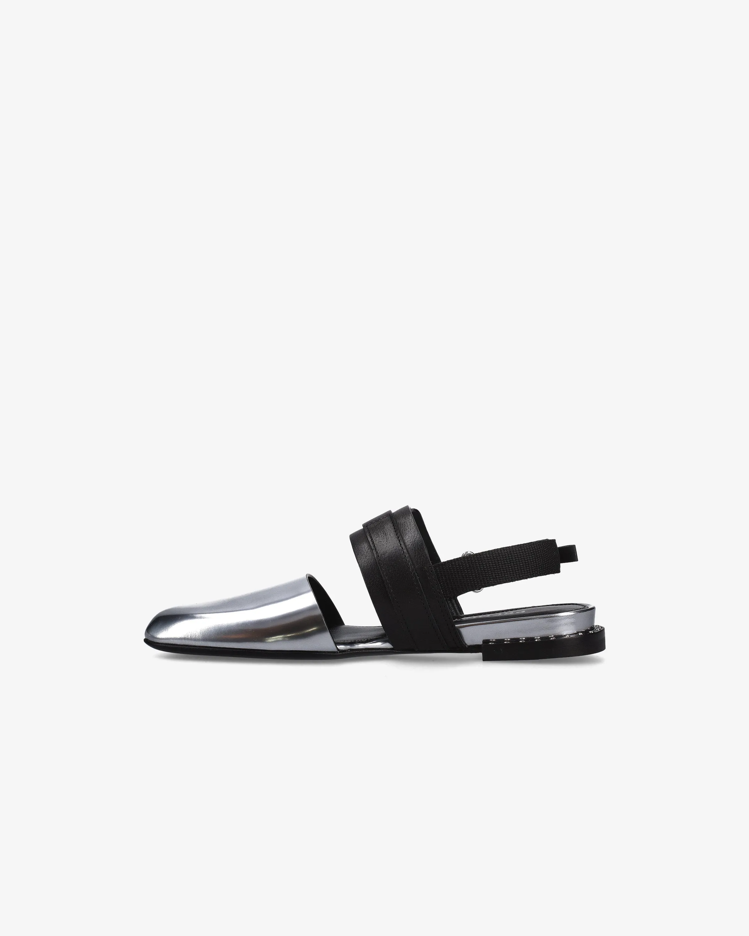 Calfskin loafer with velcro details and studded heel