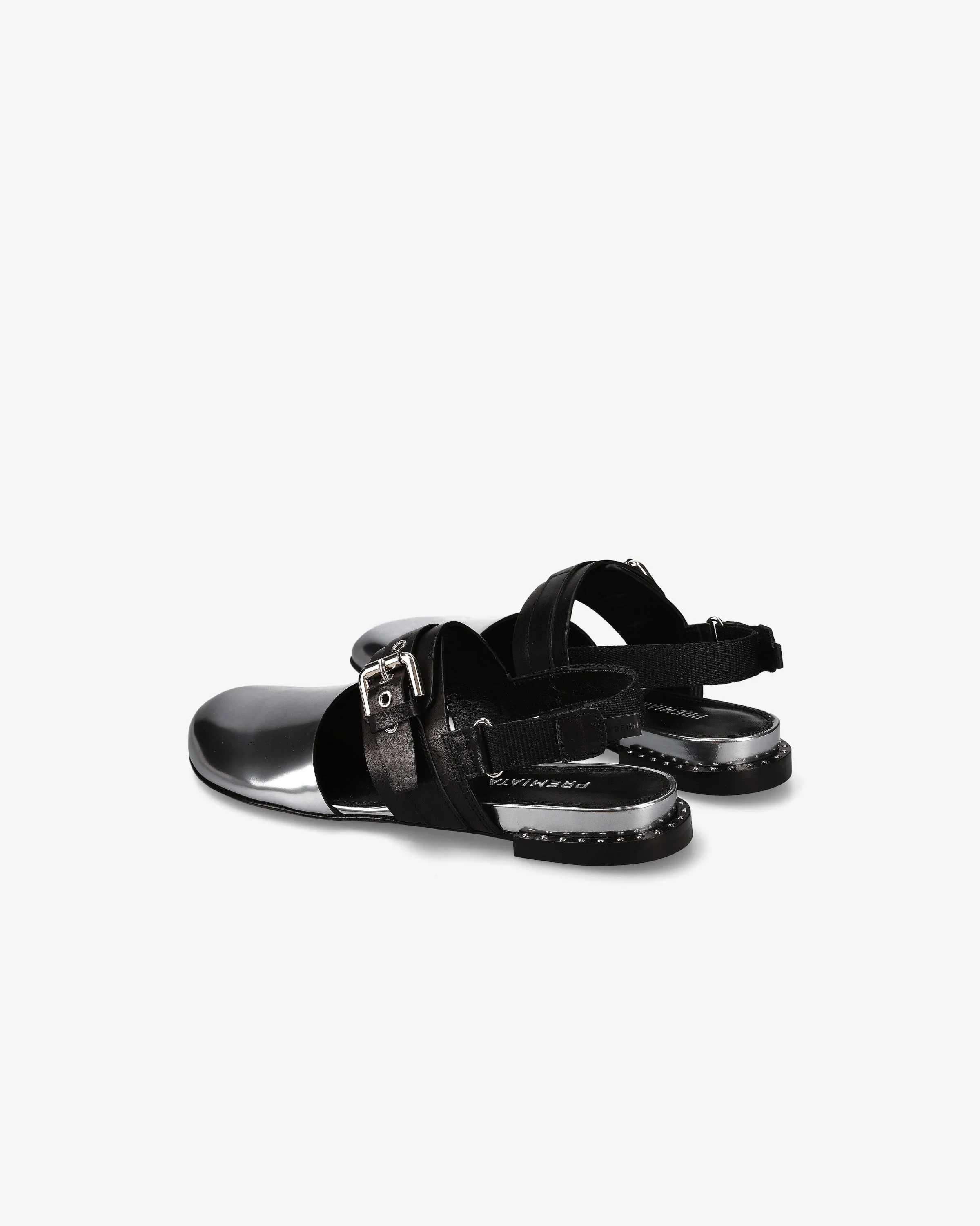 Calfskin loafer with velcro details and studded heel