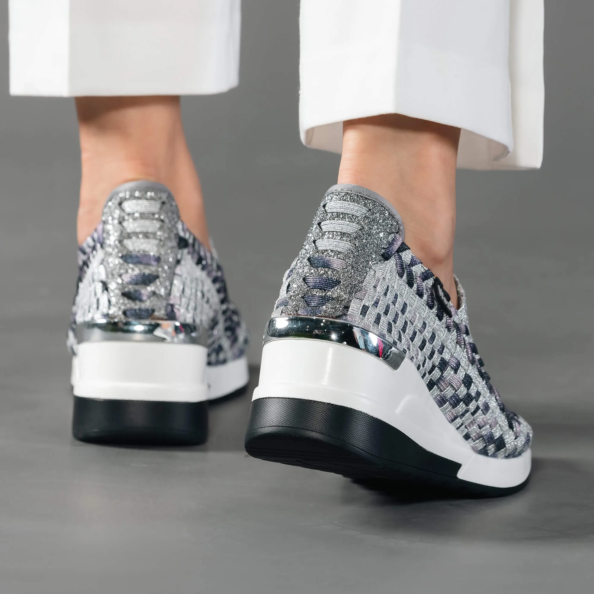 Cannes Dark Multi Silver Wedge