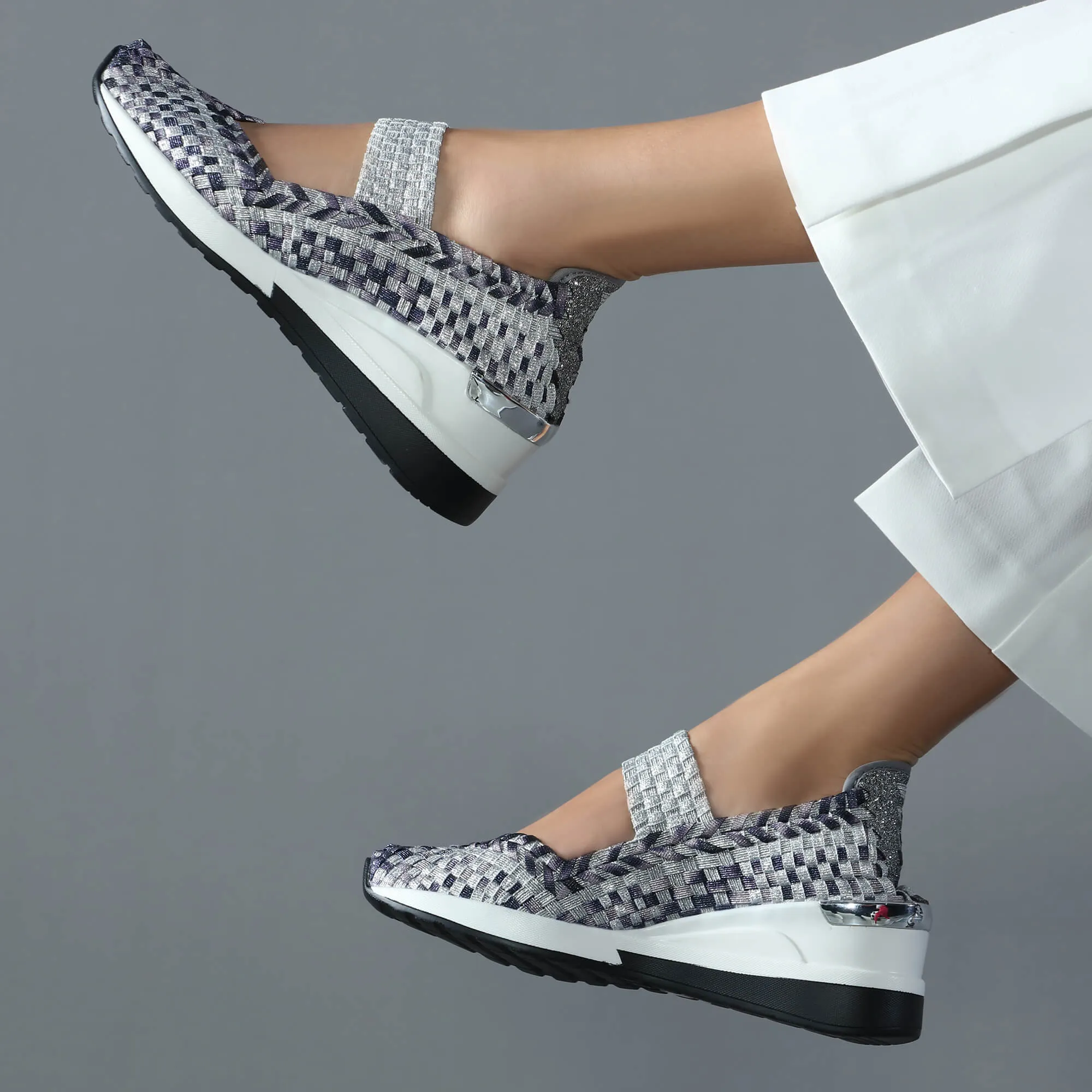 Cannes Dark Multi Silver Wedge