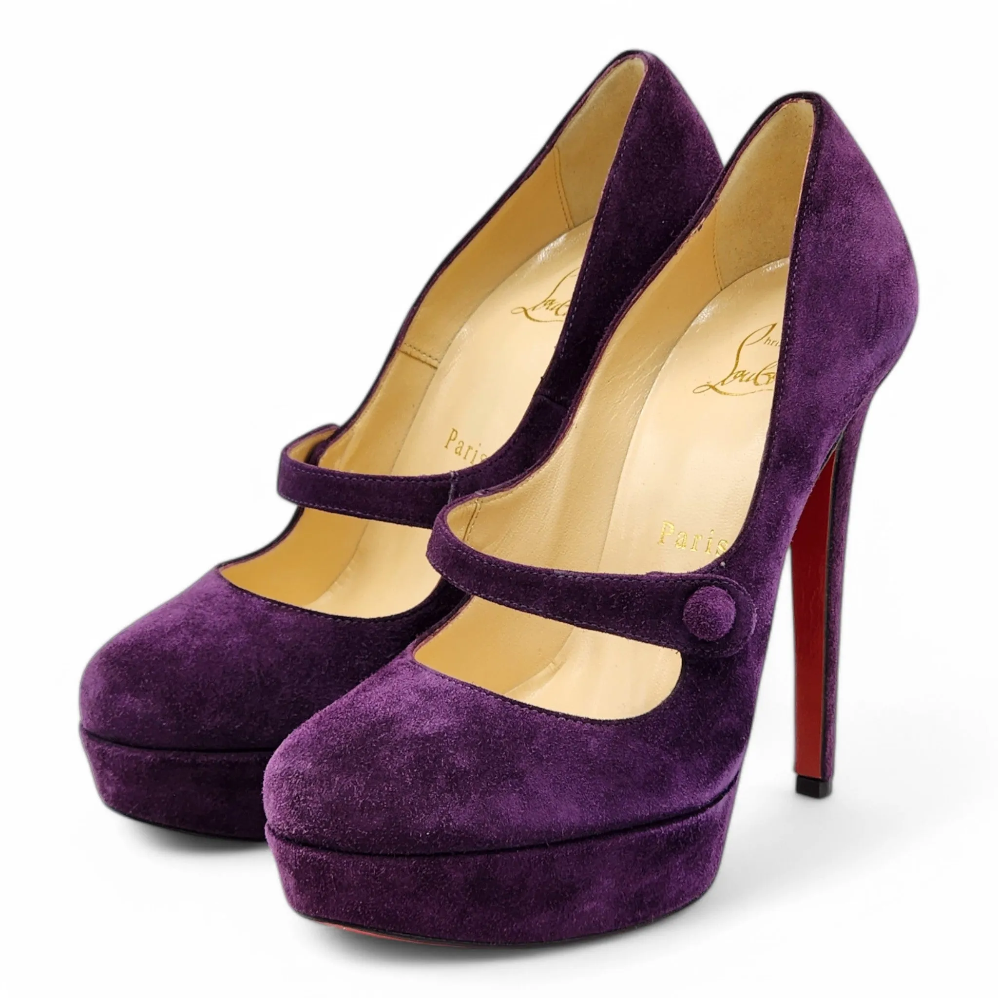 Christian Louboutin Relika Mary Janes Pumps 140 - Suede - Eggplant 36.5