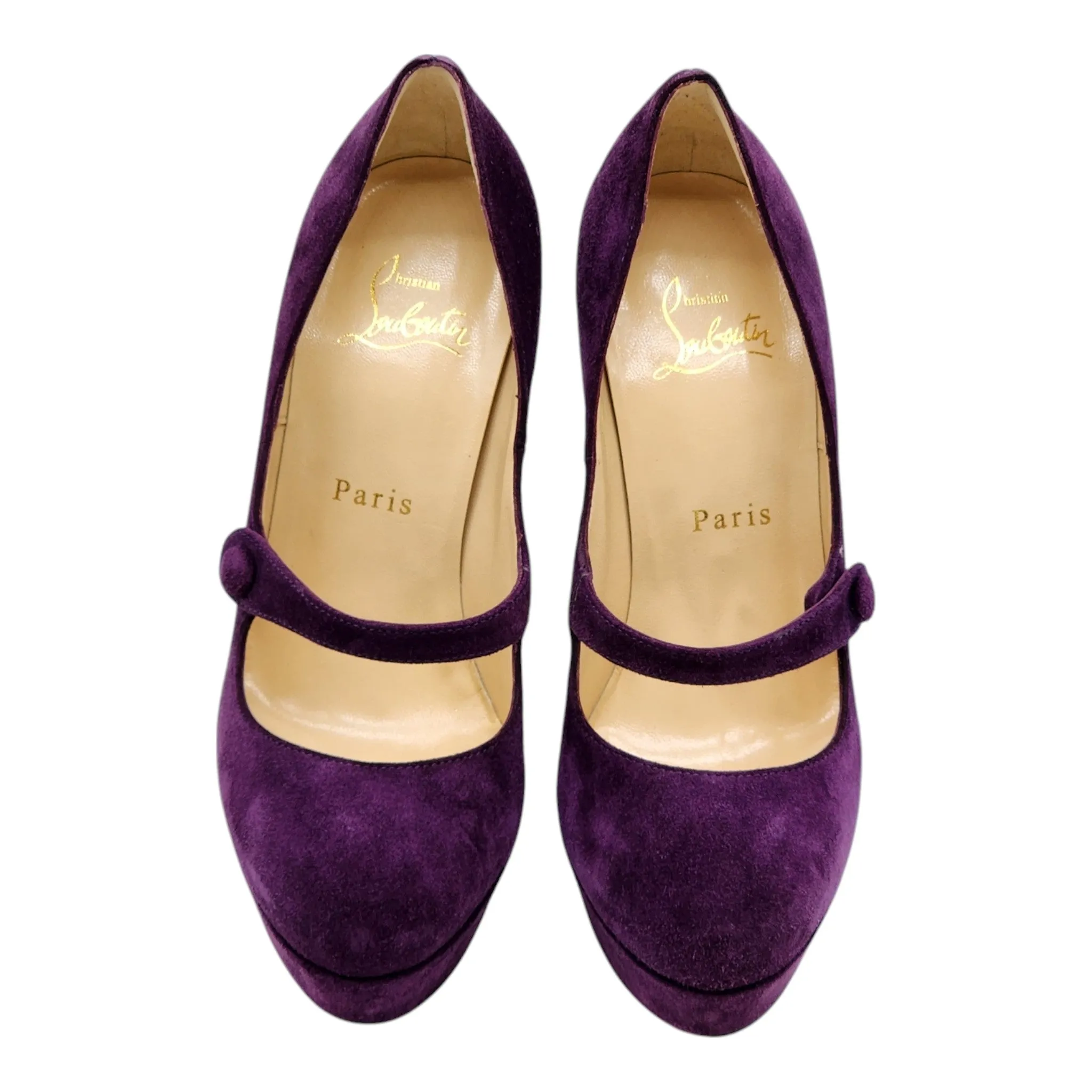 Christian Louboutin Relika Mary Janes Pumps 140 - Suede - Eggplant 36.5
