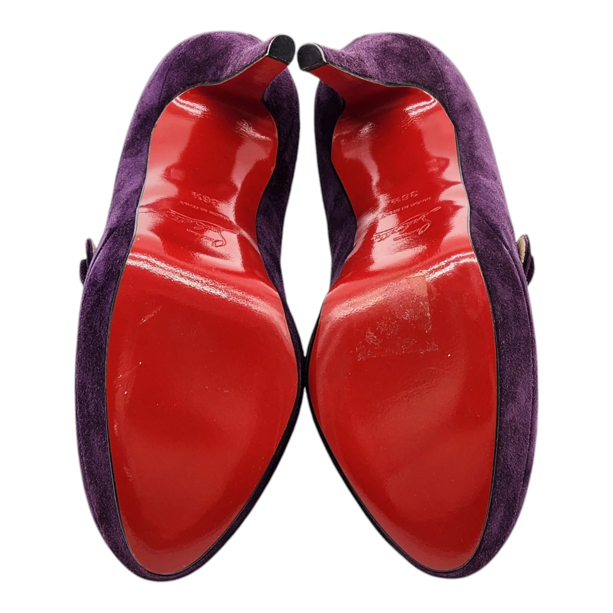 Christian Louboutin Relika Mary Janes Pumps 140 - Suede - Eggplant 36.5