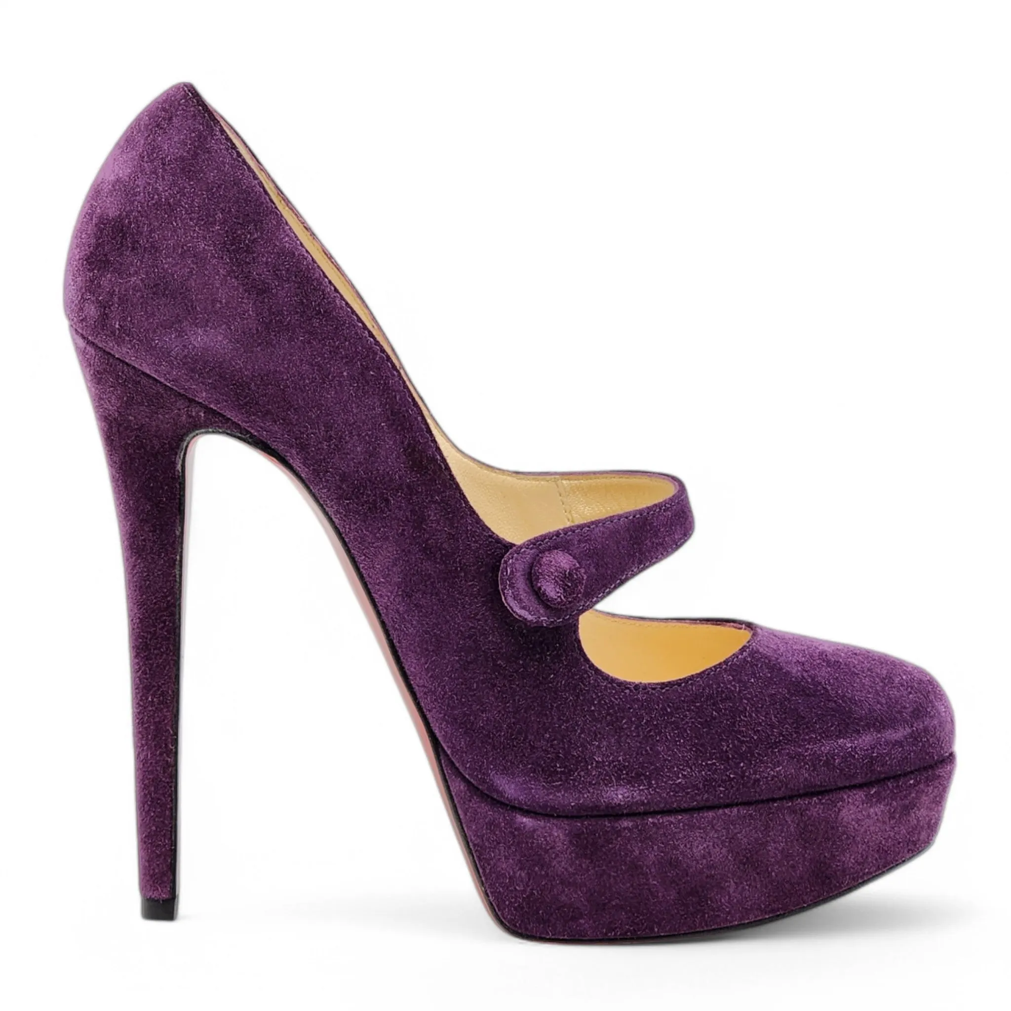 Christian Louboutin Relika Mary Janes Pumps 140 - Suede - Eggplant 36.5