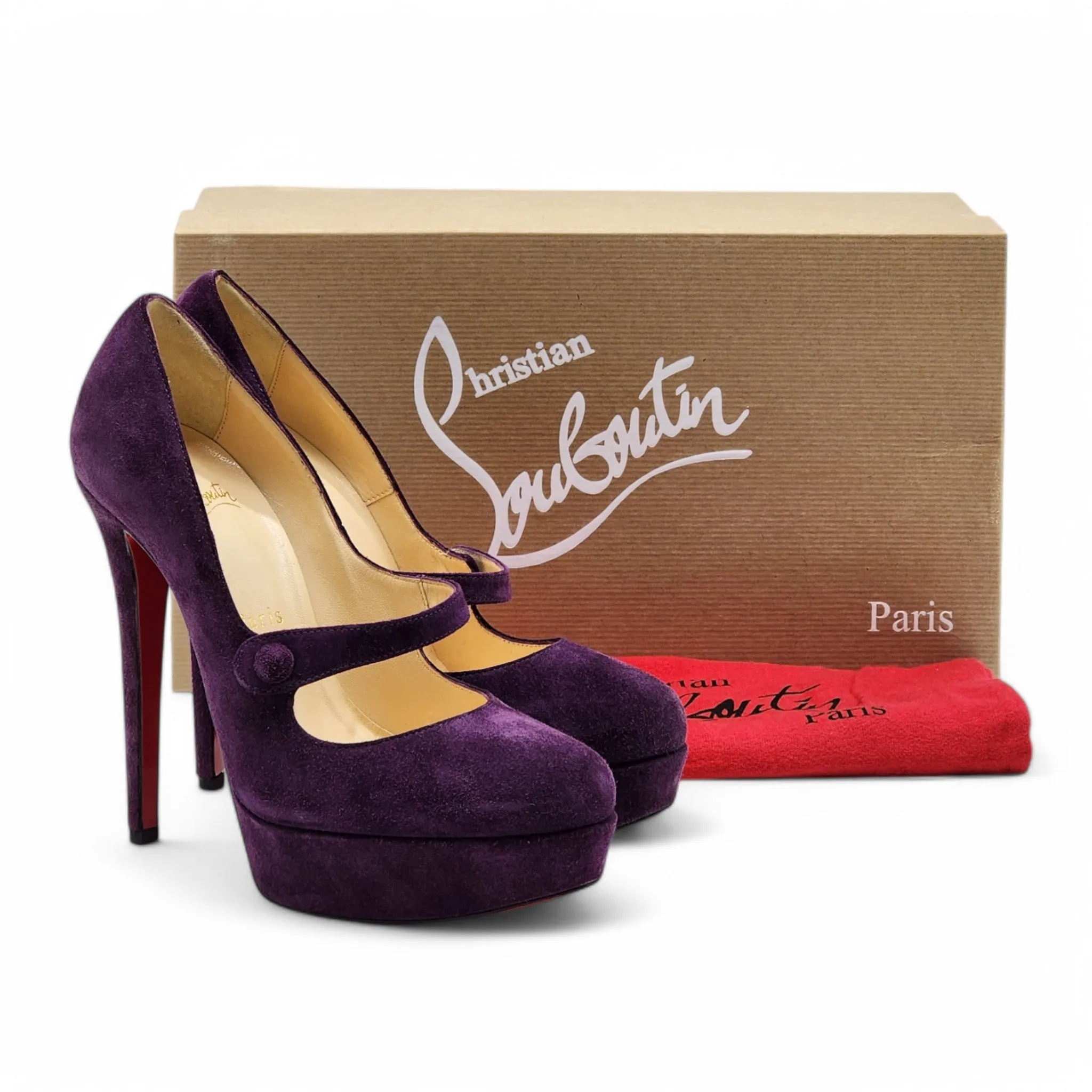 Christian Louboutin Relika Mary Janes Pumps 140 - Suede - Eggplant 36.5