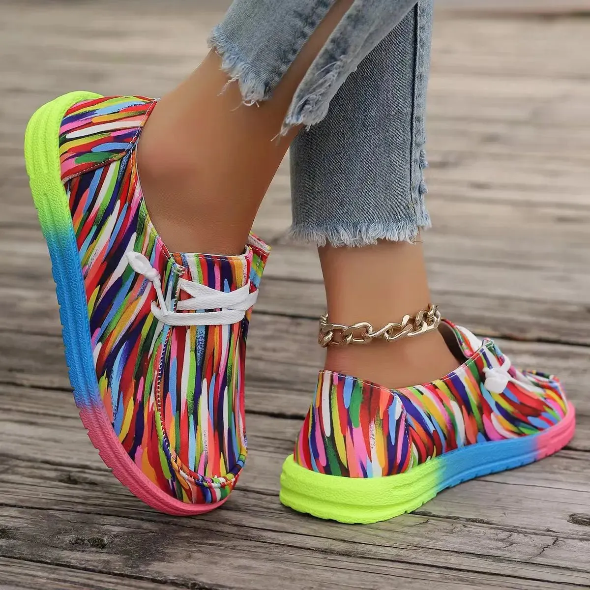 Colorful Round Toe Canvas Slip-Ons