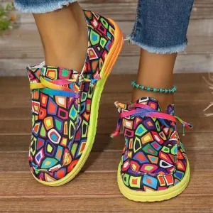 Colorful Round Toe Canvas Slip-Ons