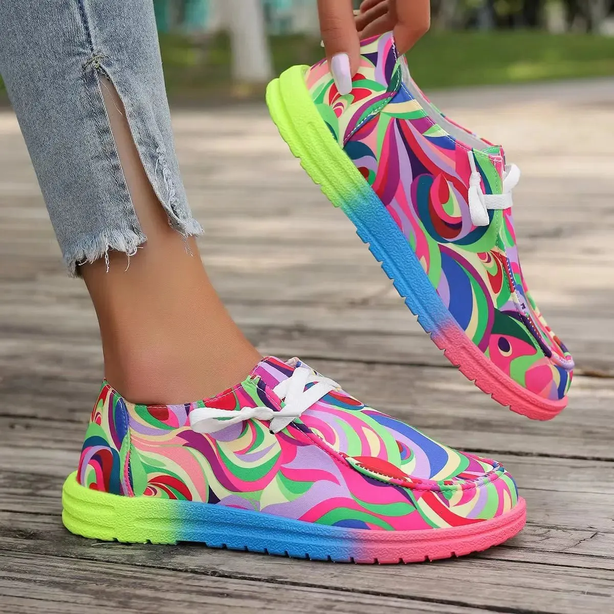 Colorful Round Toe Canvas Slip-Ons