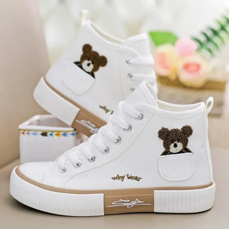 Cute Canvas Shoes - Breathable Brand Sport Sneakers, Casual Vulcanized High Top Flats for Women, Zapatos Mujer