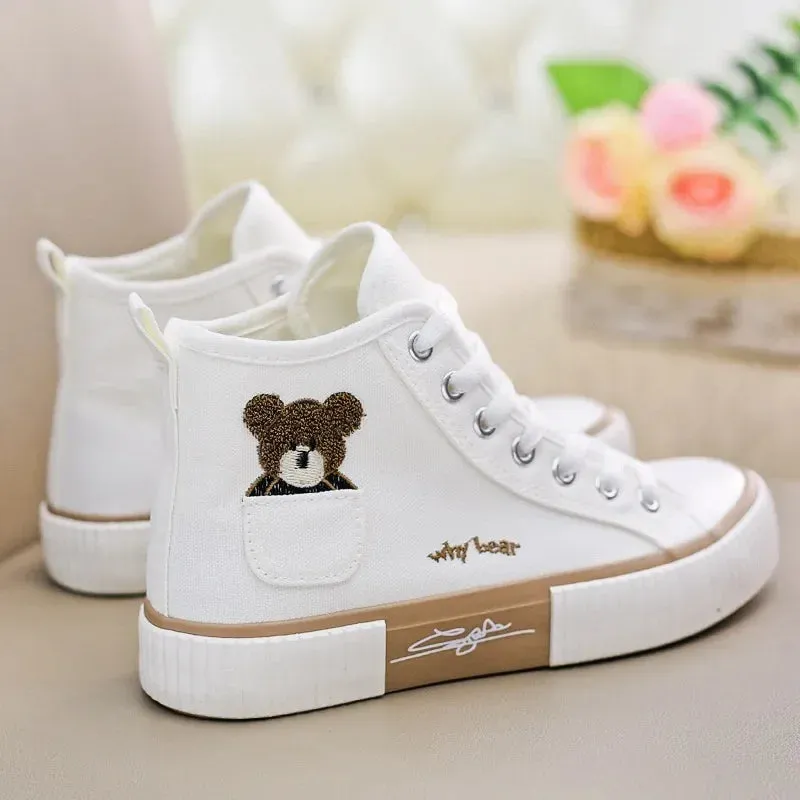 Cute Canvas Shoes - Breathable Brand Sport Sneakers, Casual Vulcanized High Top Flats for Women, Zapatos Mujer