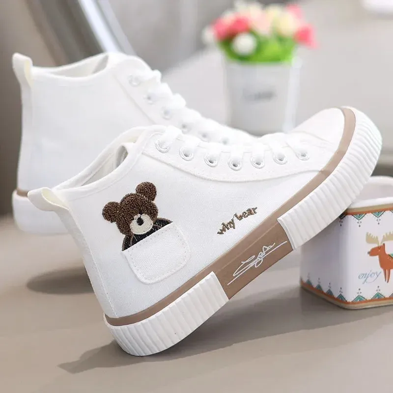 Cute Canvas Shoes - Breathable Brand Sport Sneakers, Casual Vulcanized High Top Flats for Women, Zapatos Mujer