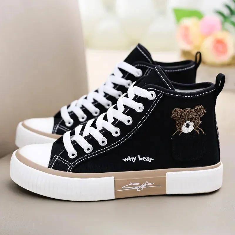 Cute Canvas Shoes - Breathable Brand Sport Sneakers, Casual Vulcanized High Top Flats for Women, Zapatos Mujer