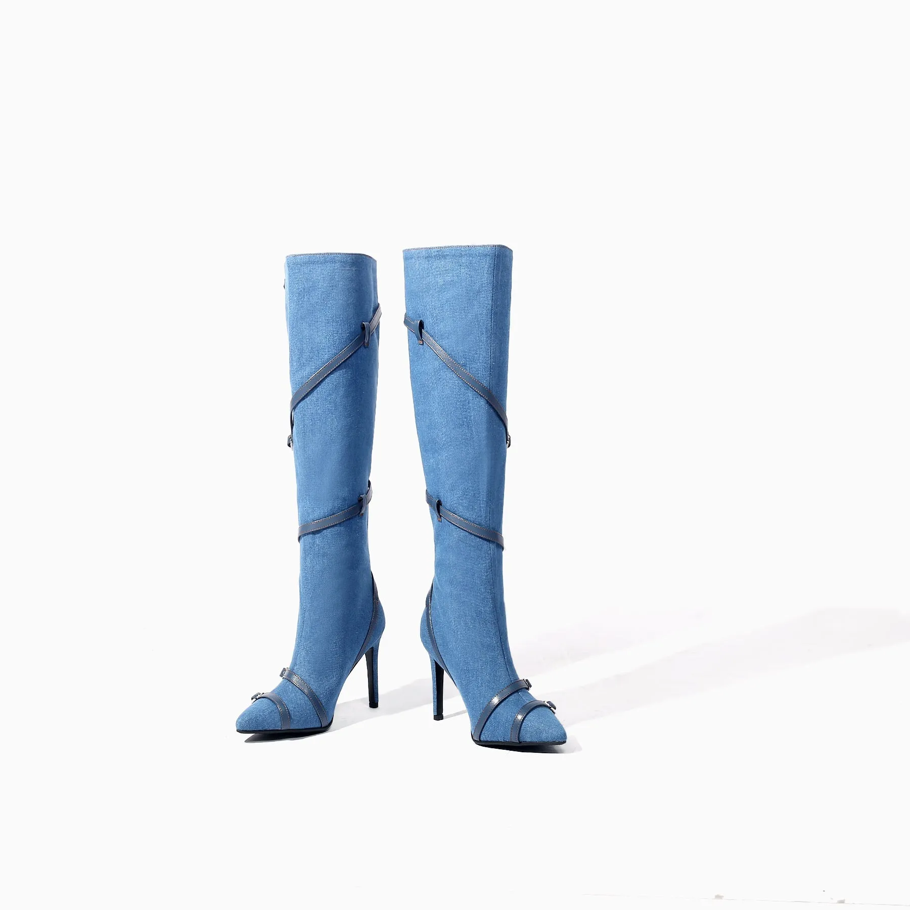 Denim Hardware Knee-High Stilettos Boots