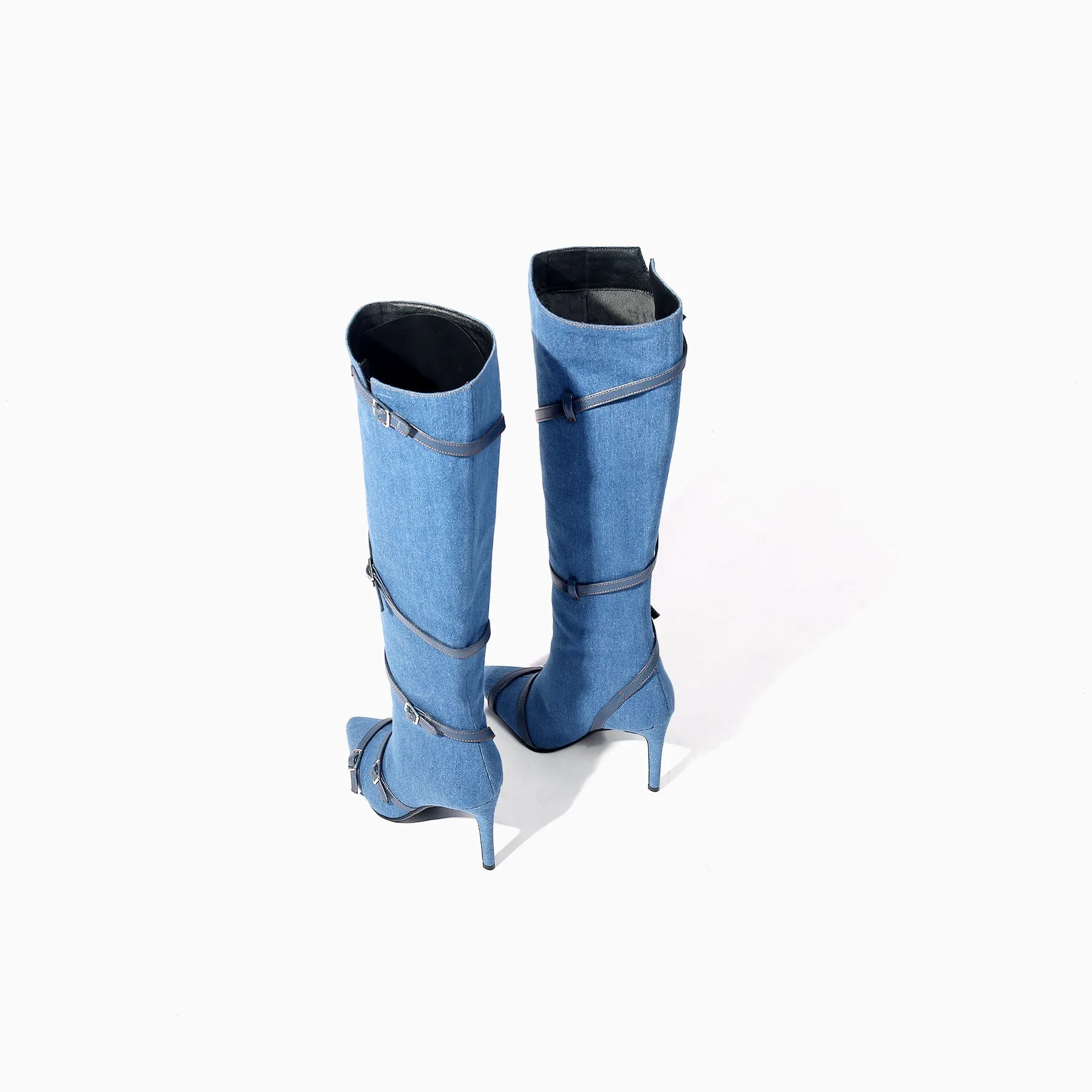 Denim Hardware Knee-High Stilettos Boots