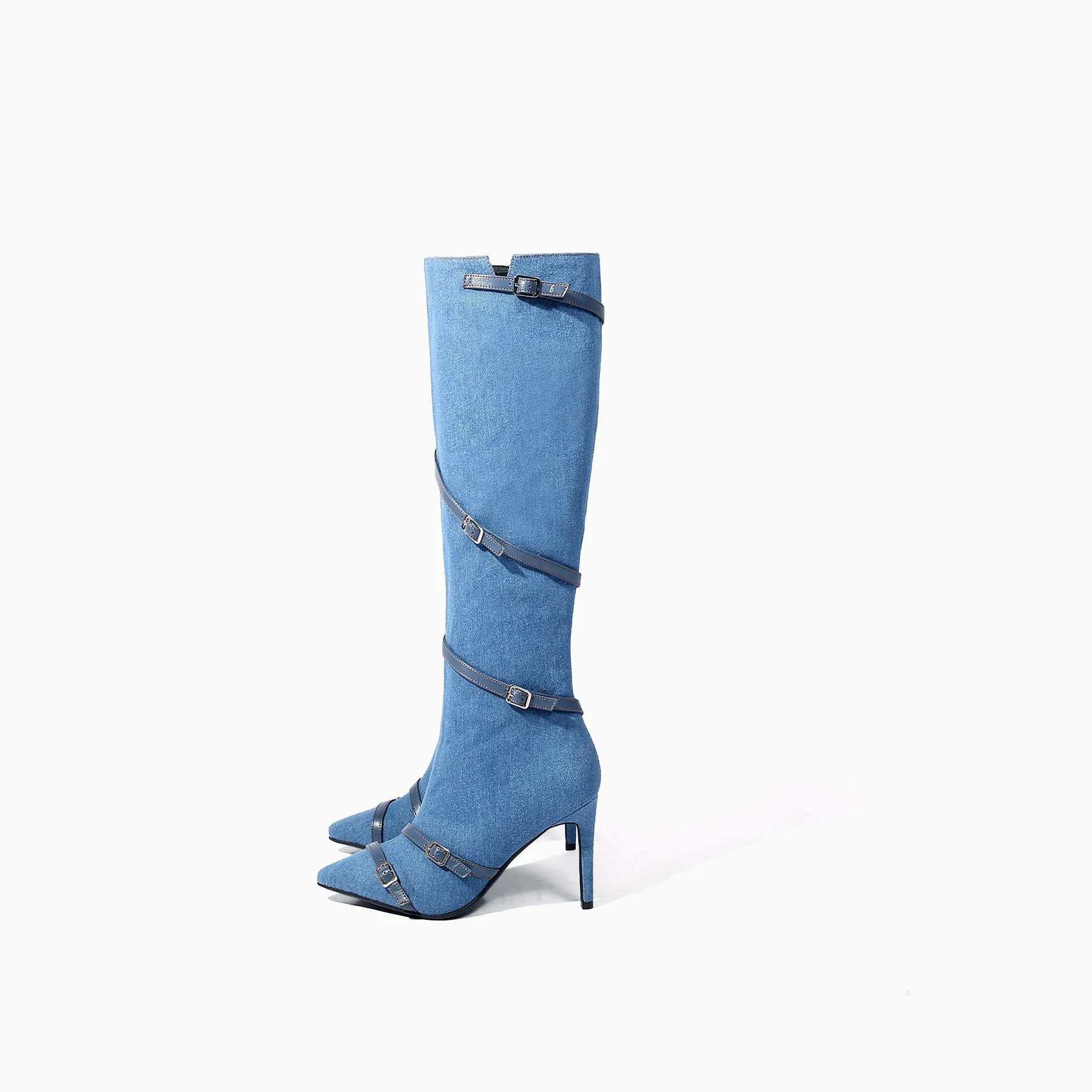 Denim Hardware Knee-High Stilettos Boots