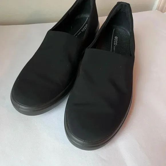Ecco Soft Wedge Slip on Loafer Women Comfort Shoe Black minimal Sz 39 EU 8.5 US