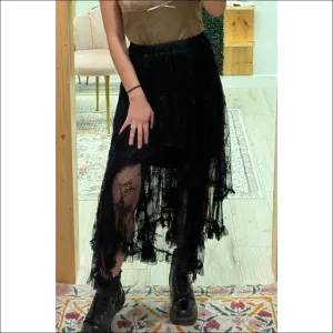 Elegant Black Lace Cascading Tiered High Waist Maxi Skirt