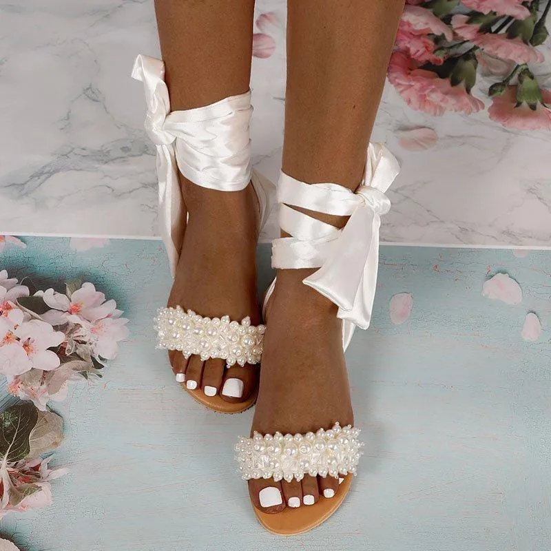 Fashion Solid Color Strappy Bow Flat Sandals