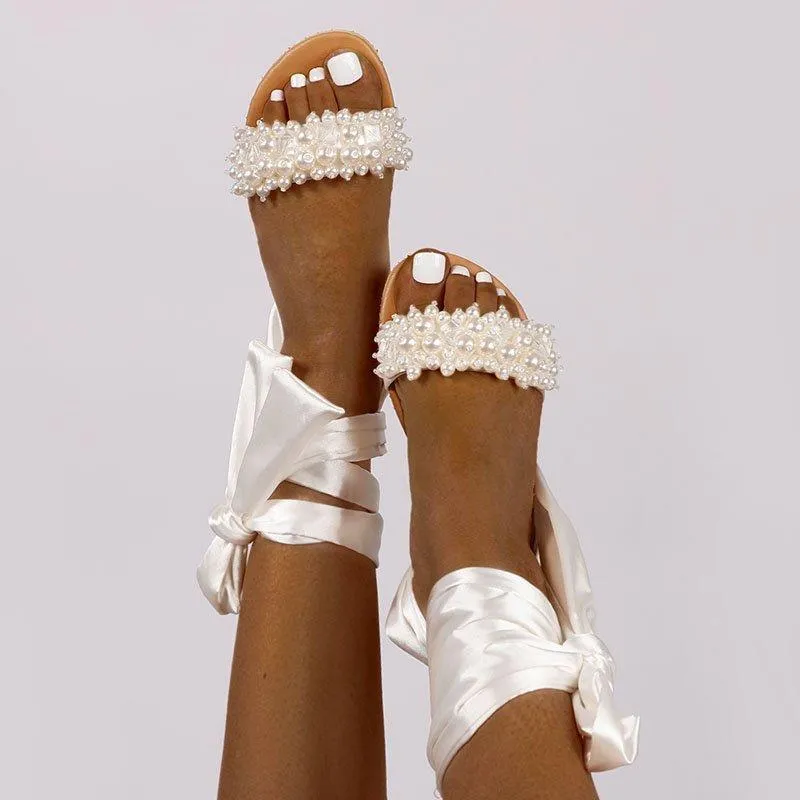 Fashion Solid Color Strappy Bow Flat Sandals
