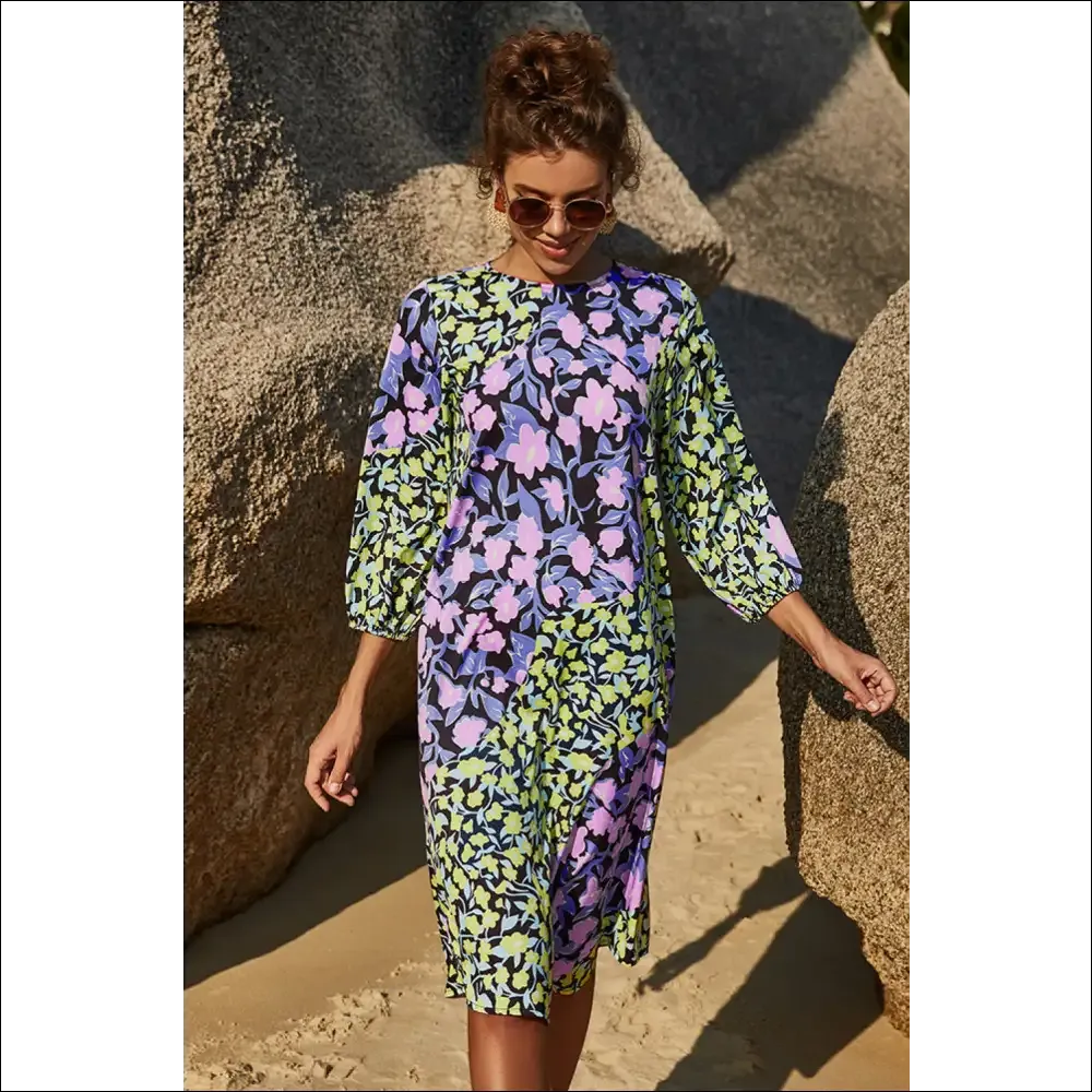 Floral Three Quarter Sleeve Dress - Chic & Stylish