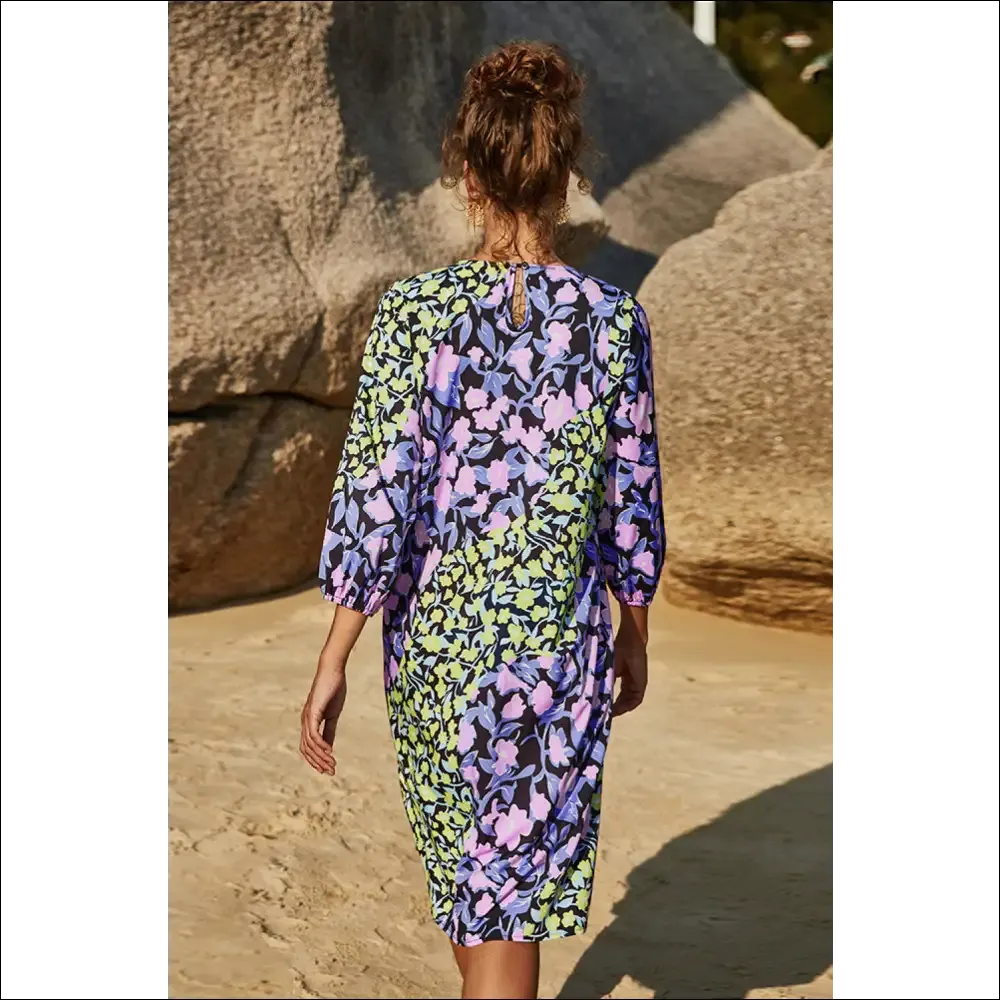 Floral Three Quarter Sleeve Dress - Chic & Stylish