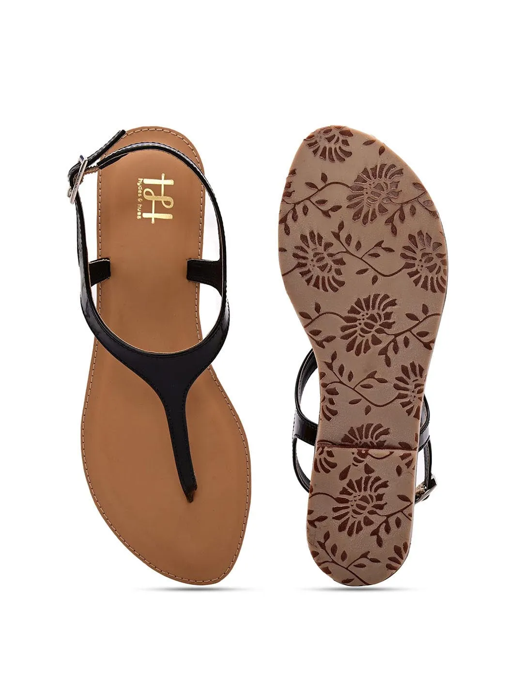 Hydes N Hues Women Black Solid T-Strap Flats