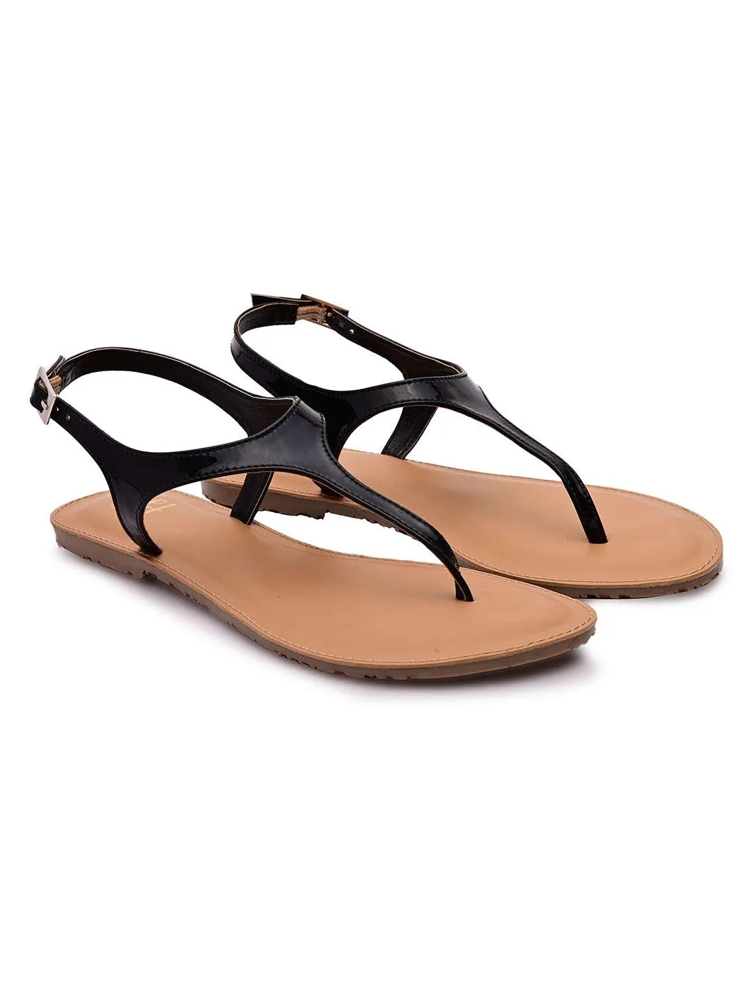 Hydes N Hues Women Black Solid T-Strap Flats