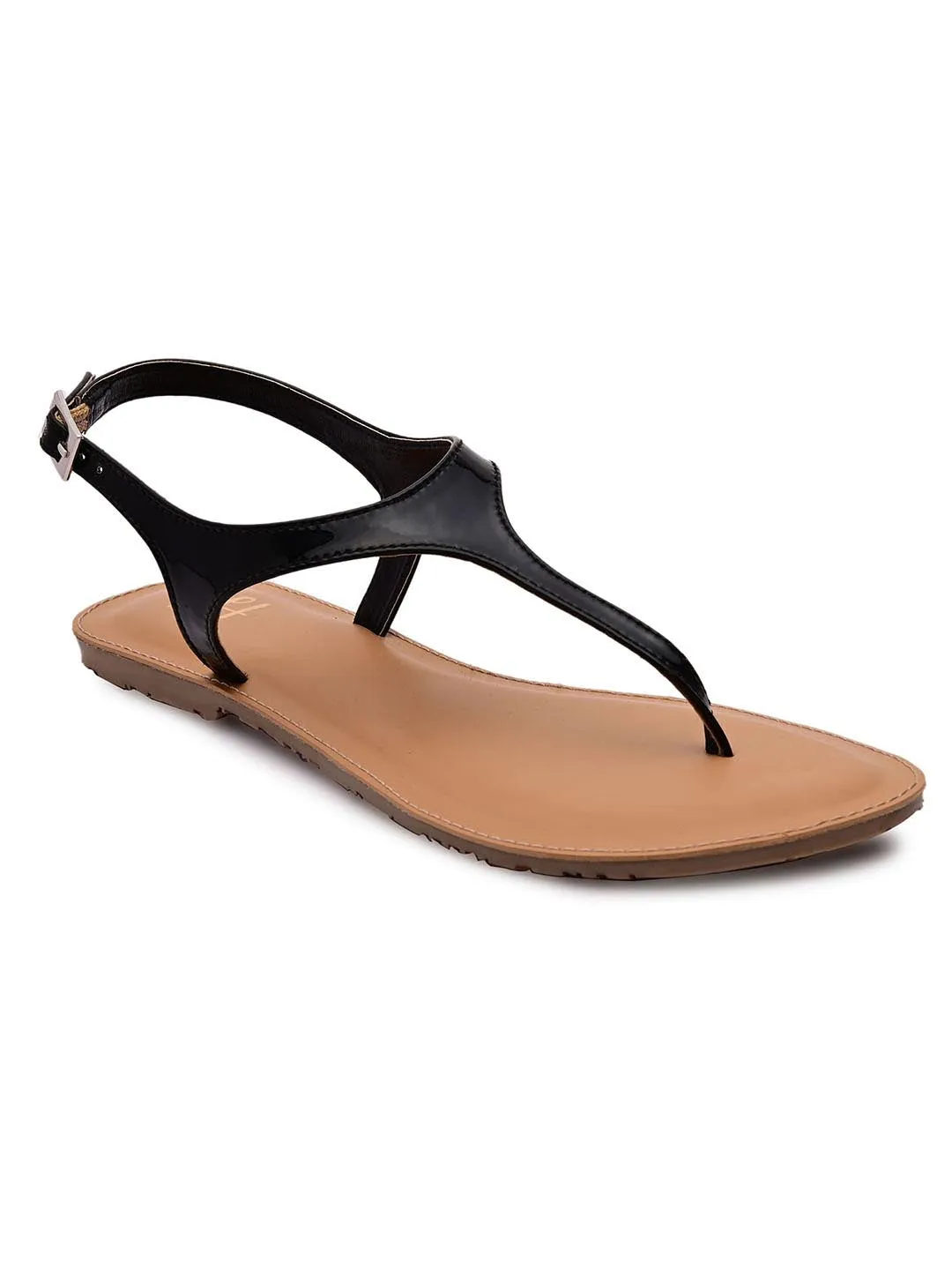 Hydes N Hues Women Black Solid T-Strap Flats
