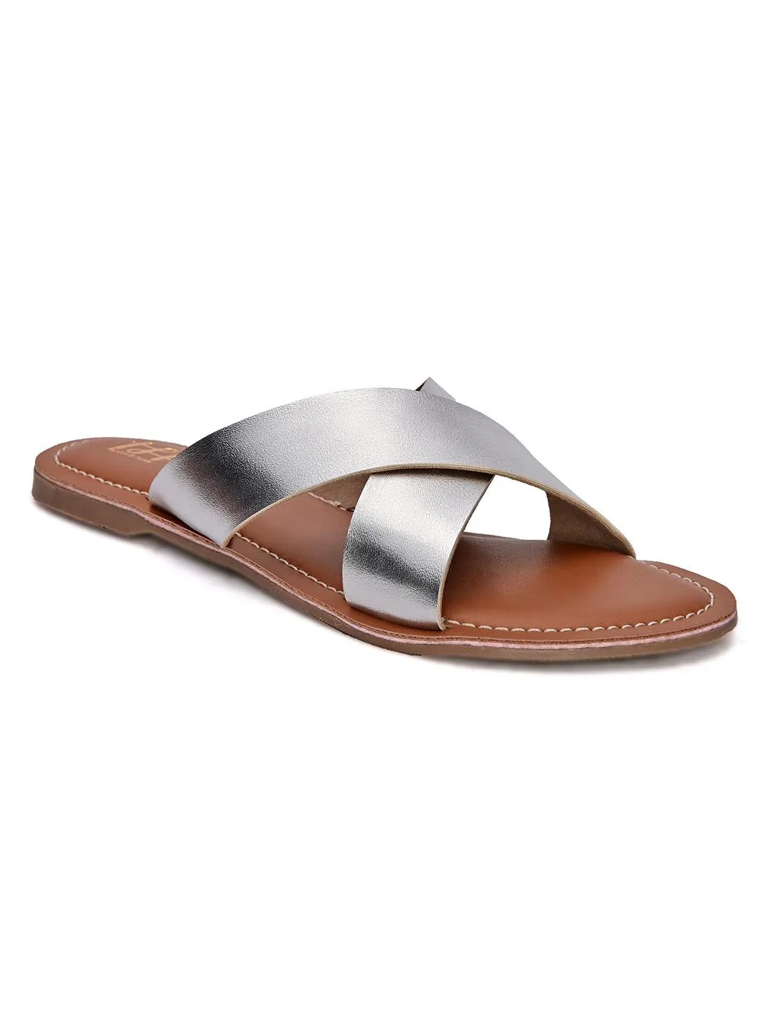 Hydes N Hues Women Silver-Toned Open Toe Flats