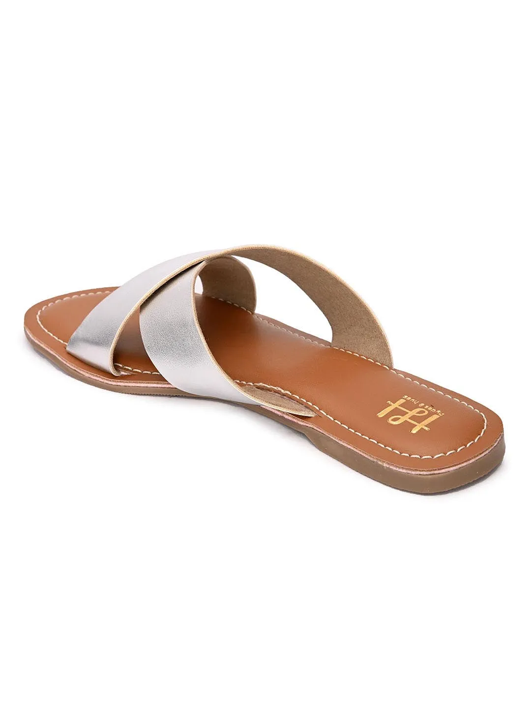 Hydes N Hues Women Silver-Toned Open Toe Flats