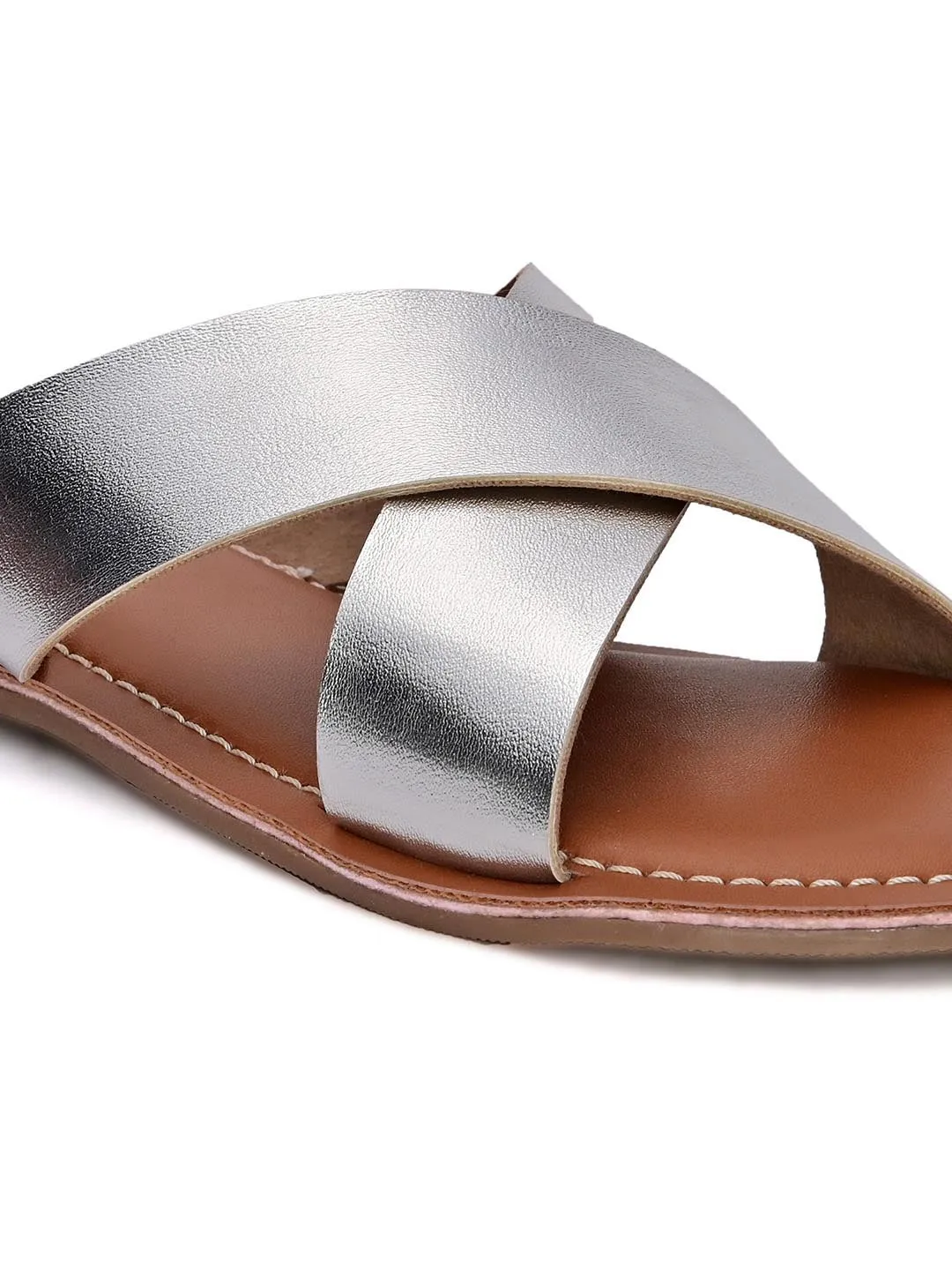 Hydes N Hues Women Silver-Toned Open Toe Flats