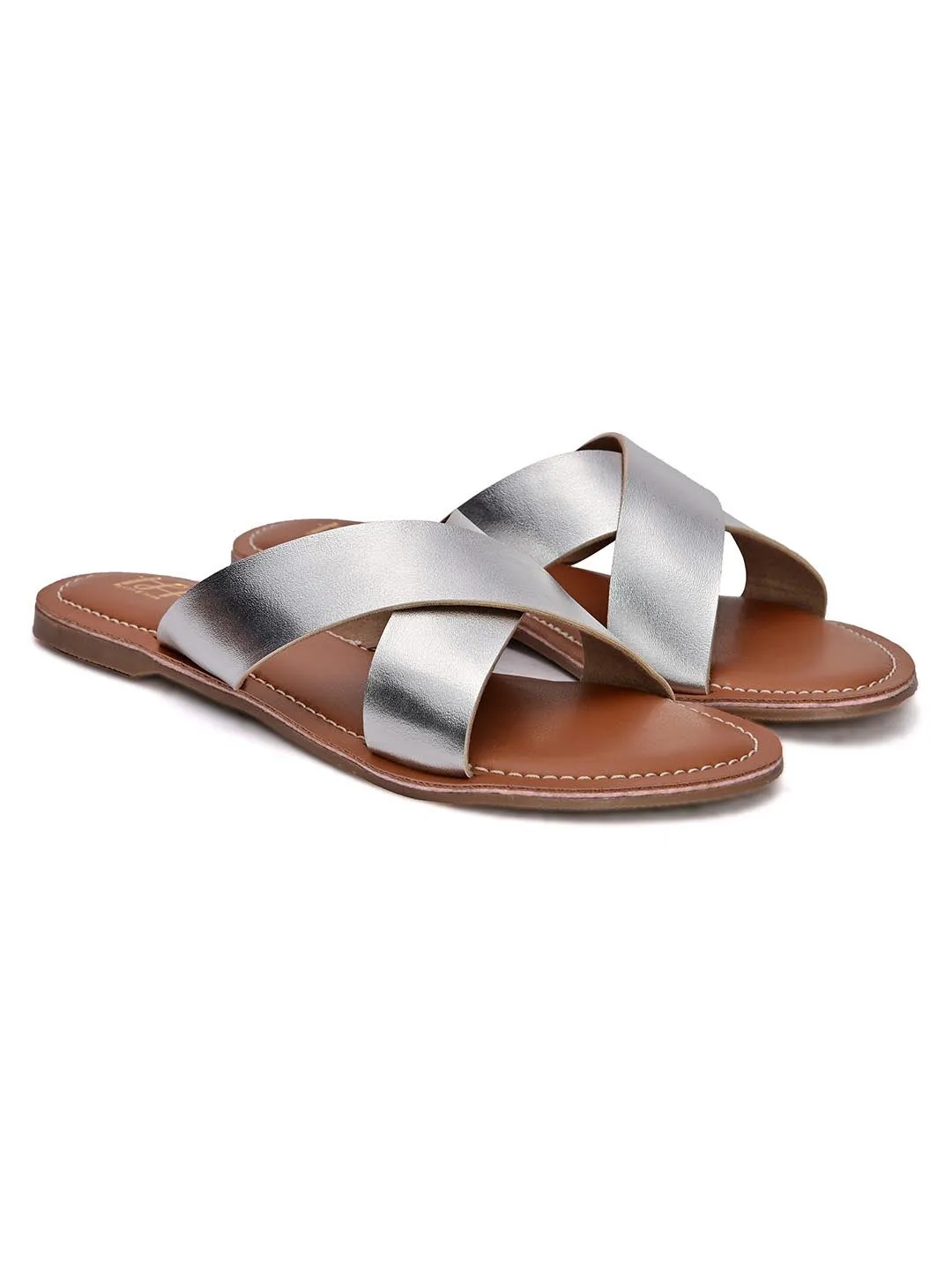 Hydes N Hues Women Silver-Toned Open Toe Flats
