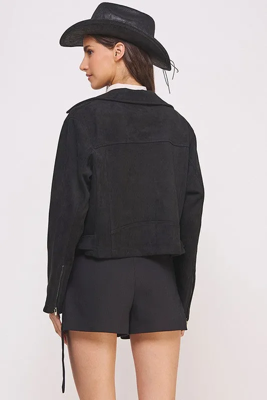 Jade By Jane PLUS BELTED LONG SLEEVE ZIPPERED SUEDE MOTO JACKET